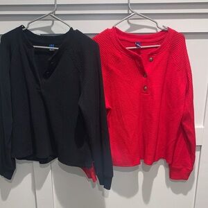 OLD NAVY Long Sleeve Henley Tee Bundle Red and Black